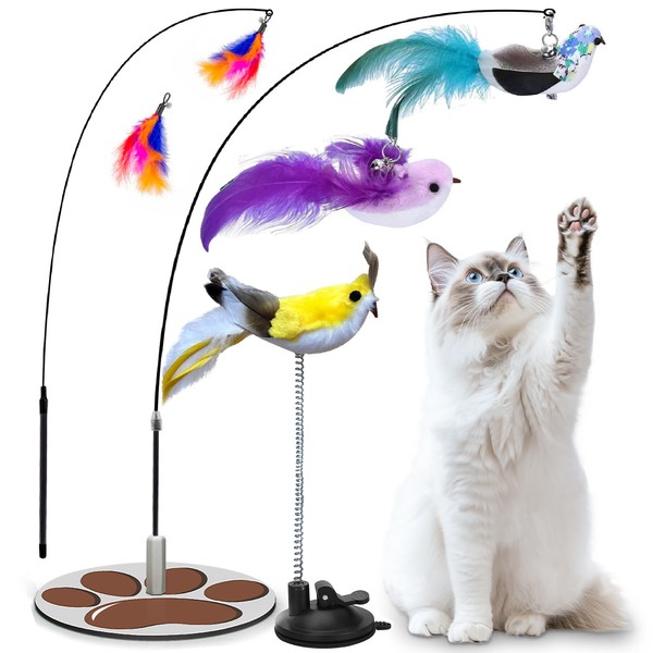 Interactive Cat Toy for Indoor, Includes Metal Base, Suction Cup
