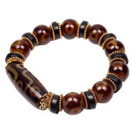 Cosaike Feng Shui Bracelet Agate Crystal Stone Bracelet Tibetan Dzi Beads Bracelet Prayer Mala Beads Good Luck Bracelet Talisman Natural Gemstone Bracelet Reiki Crystal Chakra Stretch Bracelet