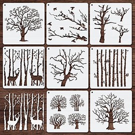 8 Pieces Reusable Tree Stencils Aspen Trees Stencils Reversed Branches Stencils Painting Tree Template Plastic Drawing Stencils for Canvas Wood Wall Decor DIY Crafts (15 x 15 cm/ 5.9 x 5.9 Inch)