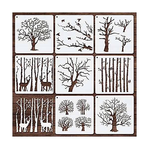 8 Pieces Reusable Tree Stencils Aspen Trees Stencils Reversed Branches