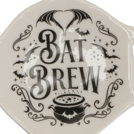 Pacific Giftware Ceramic Spooky Spoon Holder, Black, Tea or Coffee Time, 4.33"L X 3.27"W X 0.71"H