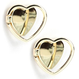 2 Packs Glossy Finish Love Heart Shaped Cell Phone Ring Holder Stand, 360 Degree Rotation Finger Ring Kickstand with Polished Metal Phone Grip (Gold)