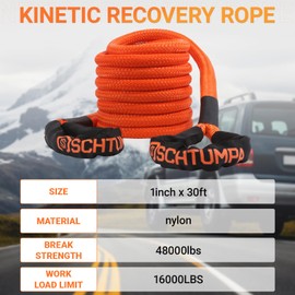 Kinetic Recovery Tow Rope, 1in x 30ft, 48000Lbs, Heavy Duty Towing Straps Kit with 1/2' X 22 Inch Soft Shackles for SUV UTV ATV Tractor Car Jeep 4x4 Offroad Vehicle