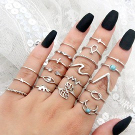 7-20PCS Knuckle Stacking Rings for Women Stackable Joint Finger Statement Rings,Boho Retro Stackable Rings Midi Finger Ring Multiple Pearl Wave Joint Finger Rings (20PCS)