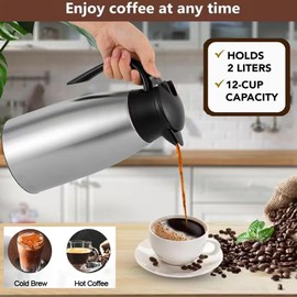 Thermal Coffee Carafe 68oz / 2L Insulated Stainless Steel, Coffee Carafes Double Walled Vacuum Pot Flask - Hot Beverage Dispenser/Water, Tea - Keep 12/24 Hours Hot/Cold (Silver)