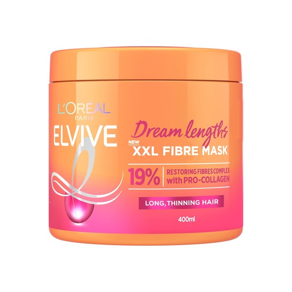 L'Oréal Paris Elvive XXL Fibre Mask for Long, Damaged, Thinning Hair, Restorative Treatment with Pro-Collagen, Dream Lengths, 400 ml