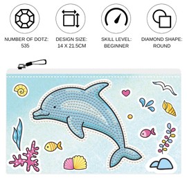 DIAMOND DOTZ DTZ14.009 Original 5D Diamond Painting DOTZIES Pencil Case Dolphin Party, DIY Creative Set with Diamond Mosaic Stones for Children from 6 Years, Pencil Case Approx. 21.5 x 14 cm, Blue