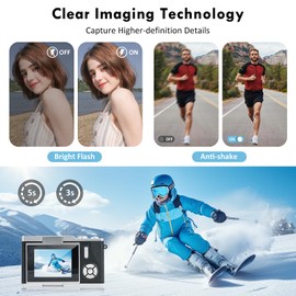 Digital Camera 1080P Camera 48MP Camera Portable Compact Camera with 180° Flip 2.4 Inch Screen, 8X Digital Zoom Compact Camera, 32GB TF Card for Children Teenagers Student Beginners (Black)