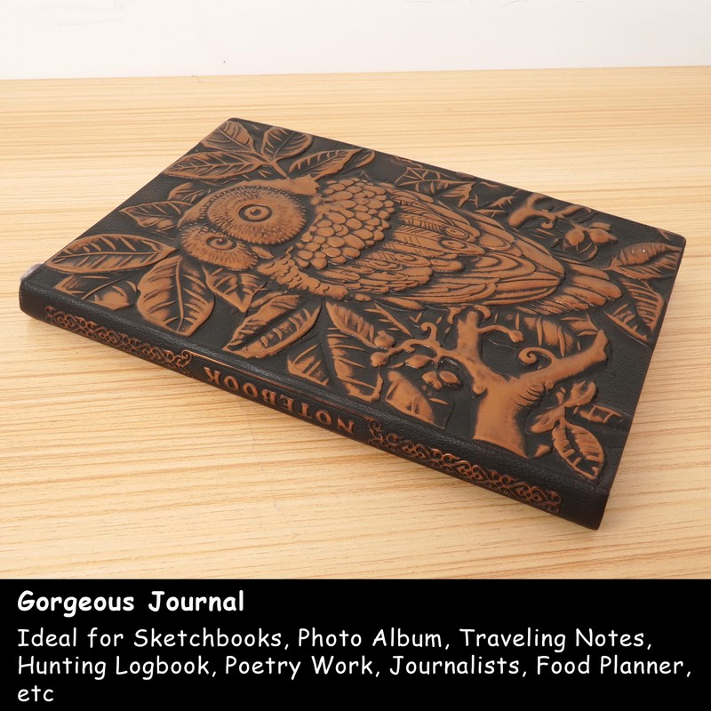 Millya Faux Leather Hardcover Notebook Owl Pattern Embossed Travel Journal