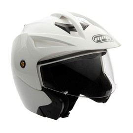 MMG (Model 20) Motorcycle Open Face Helmet DOT Street Legal - Flip Up Clear Visor (M, White)