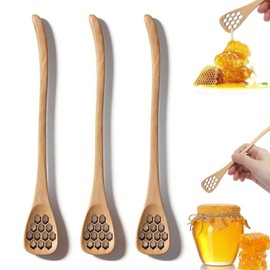 3 PCS Wooden Honey Spoons, 7.3in Honey Dipper Stick Mixing Stirrer with Long Handle Coffee Stirring Spoons for Jam Dessert Stirring (Khaki)
