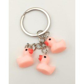 Yellow Duck Keychain Family Cute Cartoon Animal Colorful Bag Key Chain Keyring Ornament Bag Purse Charm Accessories (Pink)