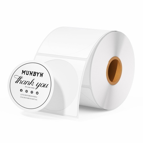 MUNBYN MUNBYN 2 Inch Circle Thermal Sticker Labels, Self-Adhesive Round