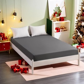 MOHAP 16 inch(40cm) Extra Deep King Size Fitted Sheet Only Bedsheet No Pillowcases Brushed Microfiber Breathable No Color Fade Grey