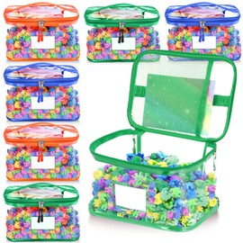 6 Pack Extra Large Toy Storage Bags with Zipper 13.2 x 9.3 x 7.6" Clear PVC Waterproof Toy Organizing Bags with Name Tag Manual Pocket for Building Blocks Puzzle Books(Blue, Green, Orange)