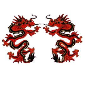 Zhiheng 1 Pair Red Chinese Dragon Totem Embroidered Appliques Dragon Couple Iron on Patches for Jeans Jackets Backpacks