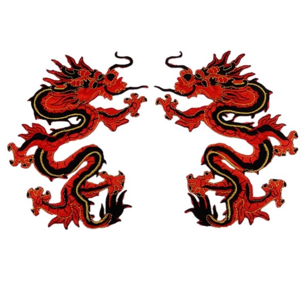 Zhiheng 1 Pair Red Chinese Dragon Totem Embroidered Appliques Dragon