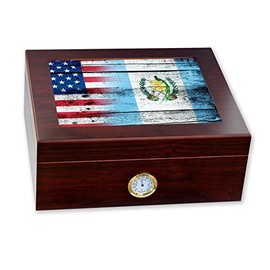 ExpressItBest Premium Desktop Humidor - Glass Top - Flag of Guatemala (Guatemalan) - Wood with USA Flag - Cedar lined with humidifier & front mounted hygrometer.