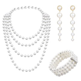Cosswe Pearl Jewellery Set for Women, Vintage Imitation Pearl Necklaces, Pearl Necklace, Pearl Necklace, Pearl Chains, Fashion Jewellery, Women's Pearl Necklace for Party, Prom, Wedding, Festival,