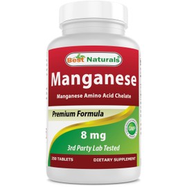 Best Naturals Manganese (Manganese Amino Acid Chelate) 8 mg- 250 Tablets
