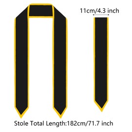 SUMERSHA Graduation Stole Unisex Adult Graduation Sash 72 inch Plain Honor Satin Stole With Trim Graduation Class of 2025 (Black + Gold Trim)