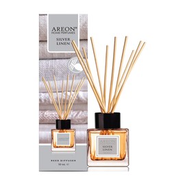 AREON 1 Unidad de Aromatizante para Hogar y Baño de 50 Ml, Varitas Difusor de Varillas Elegante y Fresco para Cuarto Sala Ideal para Crear un Ambiente Acogedor y Relajante (1 Pieza, Silver Linen)