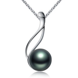 VIKI LYNN Tahitian Cultured Black Pearl Pendant Necklace 9-10mm Round 925 Sterling Silver Jewellery for Women