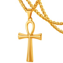 DXIUORF Cross Necklace Ankh Cross Necklace Stainless Steel Punk Cross Pendant Necklace, Gold-plated Cross Pendant Necklace Gift for Men Women