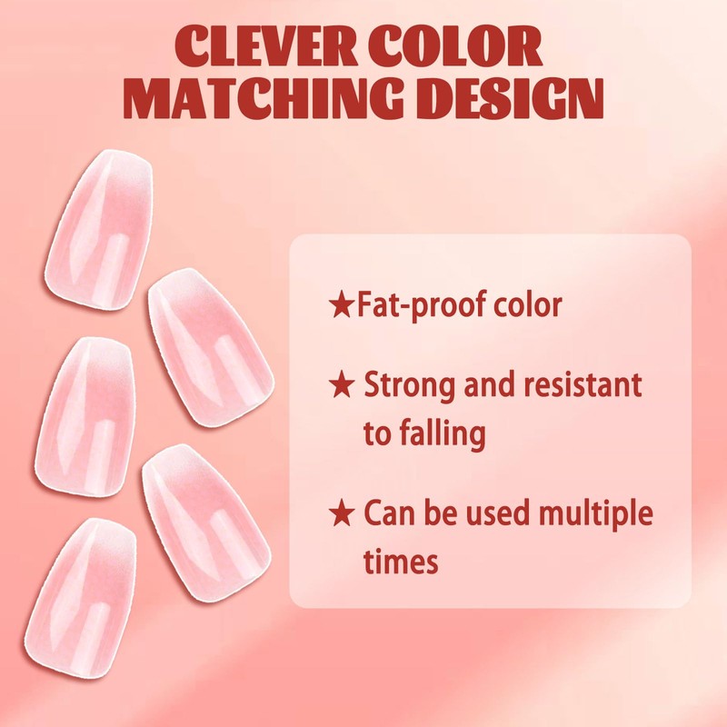 Press On Nails, 24pcs Short Almond Shape Stick On Nails