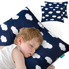 Biloban Toddler Pillow for Sleeping, Kid Pillow 14" x 19" for Small Travel Bed, Nap Pillows, Soft & Skin-Friendly Small Pillows for Sleeping, Toddler Use Only, Age 2 to 5 (Navy Cloud)