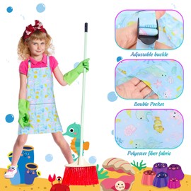 TOPWAYS 2PCS Kids Aprons, Chef Hat Set Children Apron, Underwater World Print Children's Apron Adjustable with 2 Pockets for Cooking Baking Painting Wear (2PCS Underwater World)