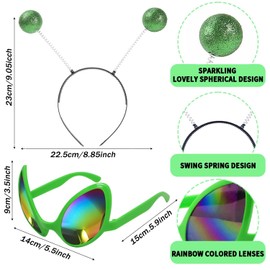 Pack of 3 Alien Costume, Alien Headband and Alien Glasses Gloves, Alien Costume for Parties and Carnival, Alien Accessories, Alien Costume Women, Men, Children, Atmosphere and Photo Props (Green)