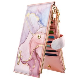 Coco Rossi Womens RFID Blocking Leather Multi Card Organizer Bifold Wallet with Zipper Pocket,Watercolor Pink