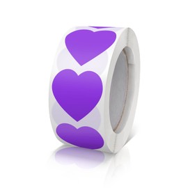 Purple Heart Stickers Roll 1 Inch Valentine's Day Love Shape Labels Waterproof Removable for Craft Envelopes Boxes Gift Tags Bags Wedding 500 PCS