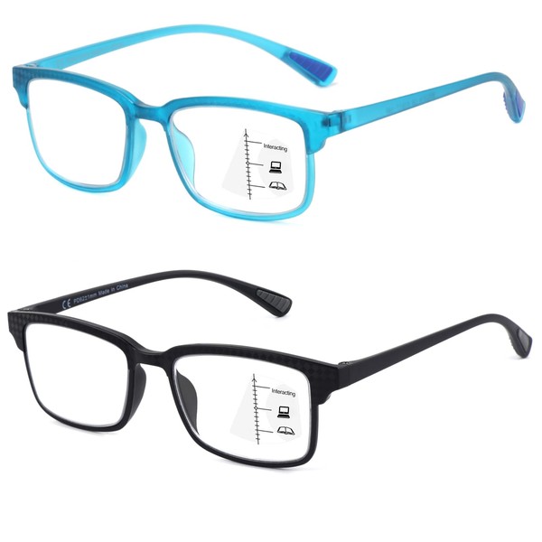CARA 2 Pack Progressive Multifocus Reading Glasses for Men, Women