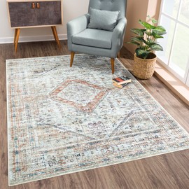 Bloom Rugs Washable Non-Slip 2' x 3' Rug - Peach/Beige Traditional Oriental Area Rug for Living Room, Bedroom, Dining Room, and Kitchen - Exact Size: 2' x 3'