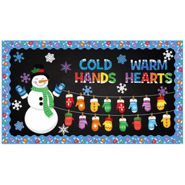 Containlol 70 Pcs Winter Snowman Bulletin Board Set Christmas Classroom Decorations Colorful Mittens Snowflake with Border for Home Window School Wall Decor Xmas Holiday Party Supplies(Snowman)