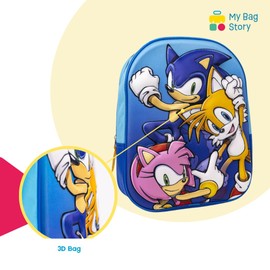mybagstory - 3D Sonic Backpack for Boys, Blue, Kids, School, Nursery, School Bag, Boys, Size 31 cm, Adjustable Straps, Gift Idea, Sonic Blue, enfant, Sonic Blue