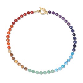 COAI 7 Chakra Pearl Necklace Made of Gemstone Colourful Necklace for Women, Stone, Agate Aventurine Amethyst