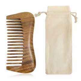 Wooden Hair Comb Wide Tines 12 cm, Natural Wooden Comb for Hair Women and Men Comb Wood with Cotton Bag for Handbags Gym Bags