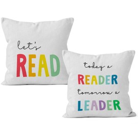 HIWX Reading Pillow Cover,Classroom Pillow Covers,Classroom Let's Read Today a Reader Tomorrow a Leader Decorative Throw Pillow Cover 18 x 18,Reading Nook Classroom Nursery Decor Set of 2 Pillow Case