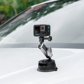 Aluminium Alloy Suction Cup Car Mount with Phone Holder, 360°Rotation Windshield Window Dashboard for GoPro Series Insta360 X3 DJI Action3 Action 4 DJI Pocket Sport Cameras