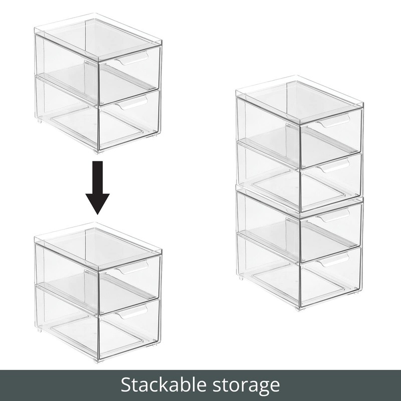 mDesign Stackable Storage Containers Box with 2 Pull-Out Drawers -