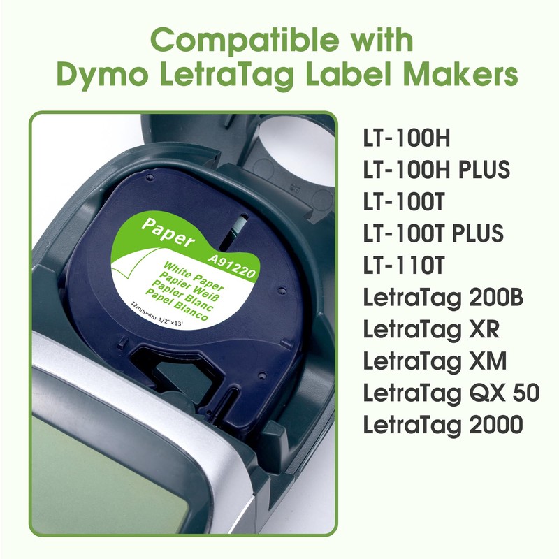 MarkField Compatible Label Tape, Replacement for Dymo Letratag Label Tape,