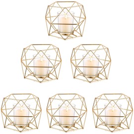 NUPTIO - Candelabros votivos para velas de té y velas de pilar, soporte de vela geométrico dorado para decoración de mesa de boda, recepción, regalos de fiesta de cumpleaños, centro de mesa del hogar