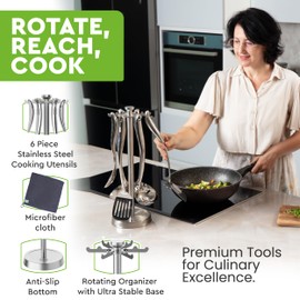 BEN'SHOME® Professional Chef Stainsteel Utensil Tools with Organized Holder Stand For Counter - Heat Resistant Kitchen Utensils, High-End Essentials Set, Nonstick Cookware, Dishwasher Safe, Mirror