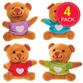 Baker Ross FX957 Love Heart Teddy Bears - Pack of 4, Valentines Day Party Bag Fillers for Kids
