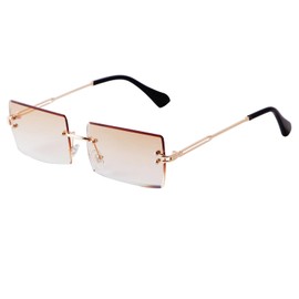 Laurinny Rectangular Rimless Sunglasses Men's Rectangular Glasses Square Frameless Sunglasses for Women Men, Gold/Gradient Brown