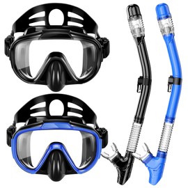 Zipoute Snorkel Snorkeling Gear for Adults, Dry Top Snorkel Set with Panoramic Anti-Leak and Anti-Fog Tempered Glass Lens,Adjustable Snorkeling Set for Scuba Diving Swimming Couple Snorkel Kit 2 Pack