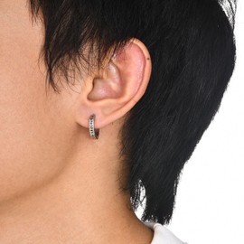 Raymard Viking Rune Hexagonal Hoop Earrings for Men, Nordic Talisman Huggie Earrings Jewelry for Men, Stainless Steel, No Gemstone